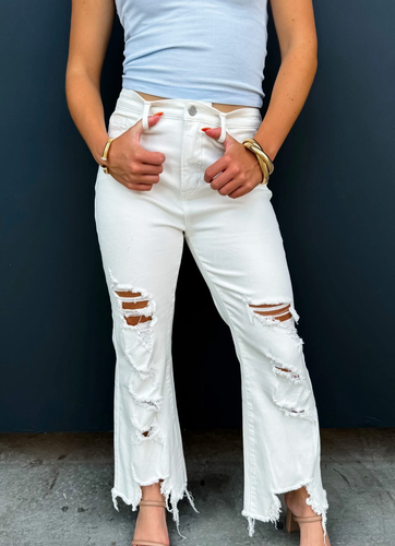 White Blakeley urban distressed cropped jeans