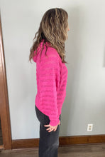 Load image into Gallery viewer, Fuchsia Crochet Hoodie Sweater with Dolman Sleeves