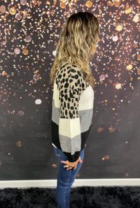 Color block and leopard sweater