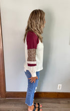 Load image into Gallery viewer, Burgundy &amp; Leopard Block Sleeve Top