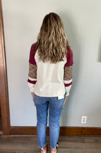 Load image into Gallery viewer, Burgundy &amp; Leopard Block Sleeve Top