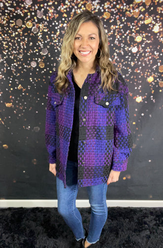 Violet checkered pattern shacket