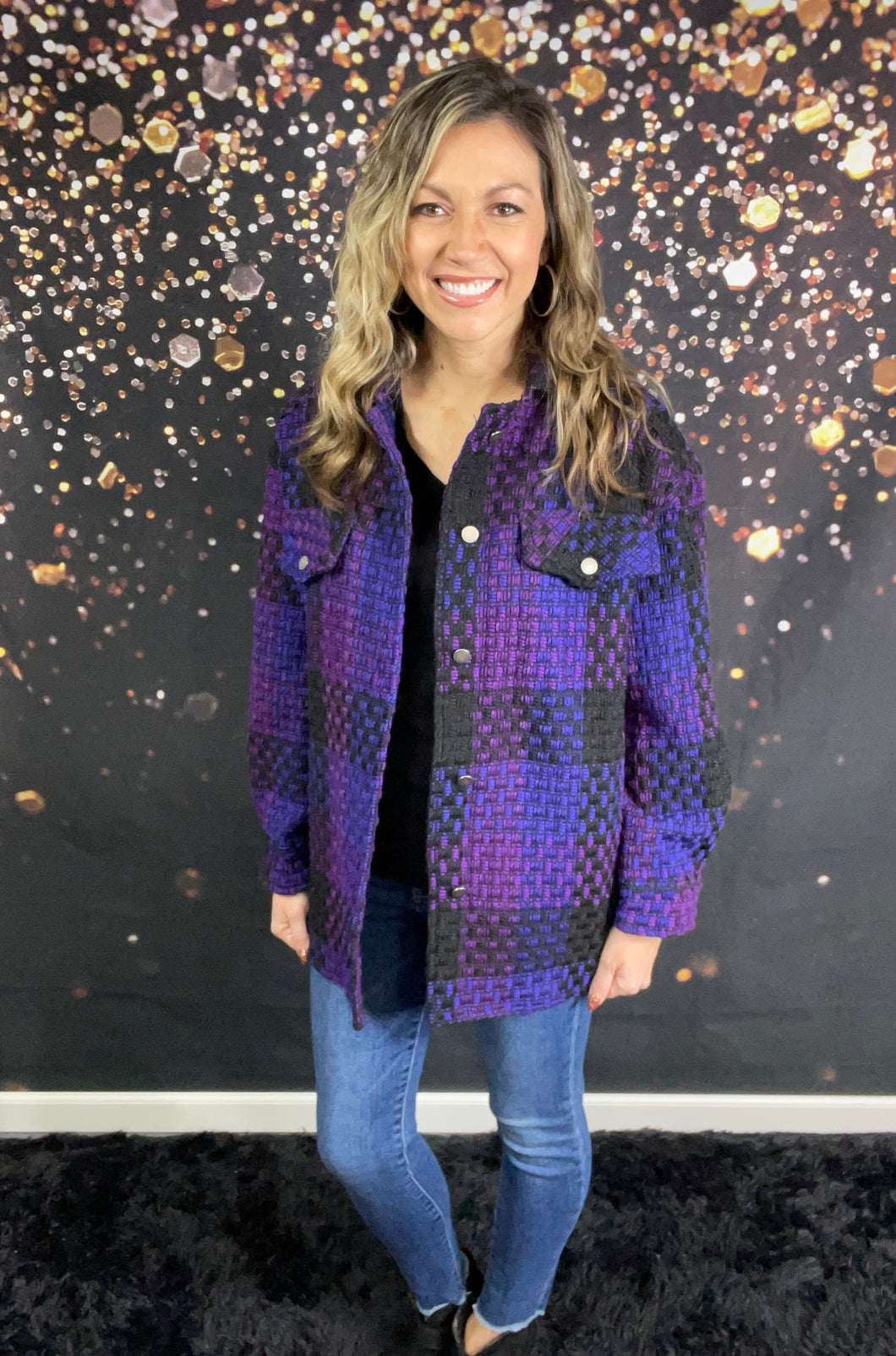 Violet checkered pattern shacket