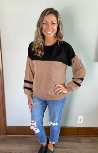 Mocha Ribbed Colorblock Top