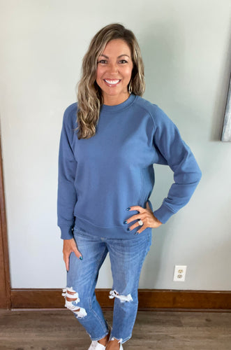 Dusty Blue Crewneck Fleece Sweatshirt