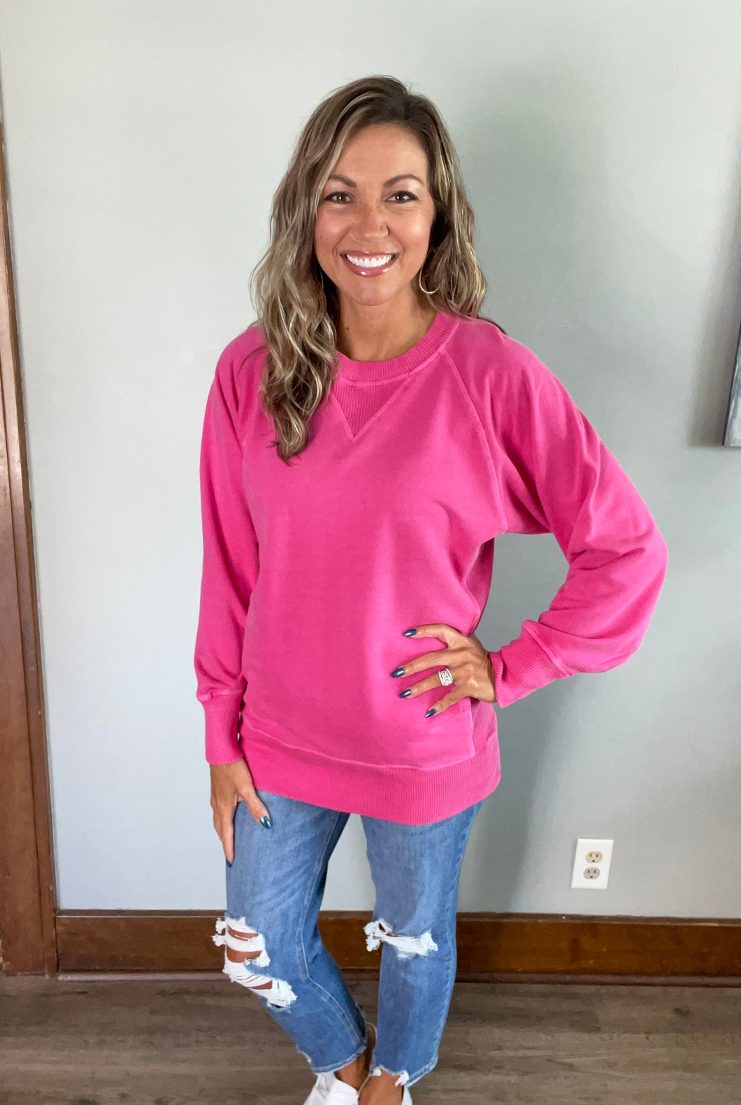 Hot pink french terry pullover