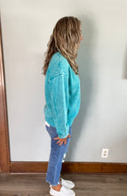 Load image into Gallery viewer, LT Teal Acid Wash Half Zip Pullover