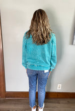 Load image into Gallery viewer, LT Teal Acid Wash Half Zip Pullover