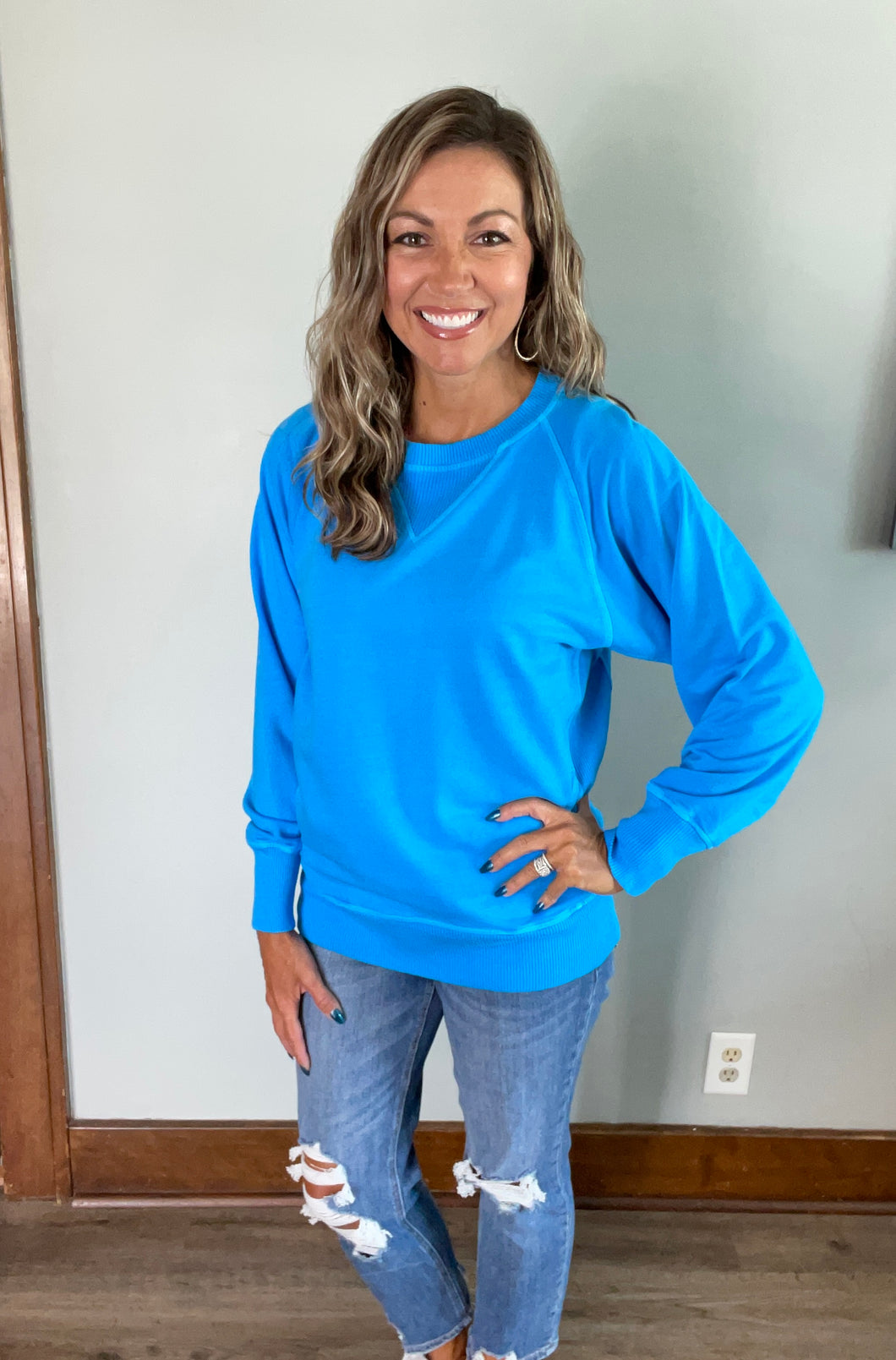 Ocean Blue French Terry Pullover