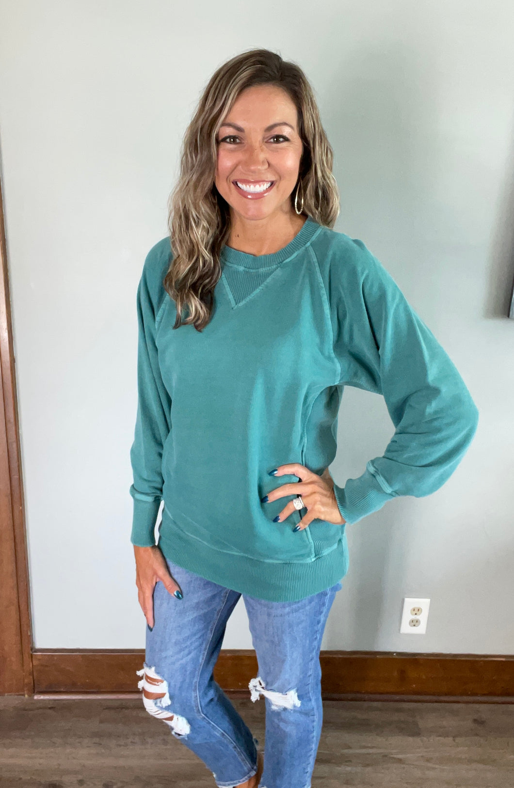 Teal French Terry Pullover