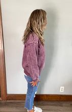 Load image into Gallery viewer, Eggplant half-zip acid wash pullover