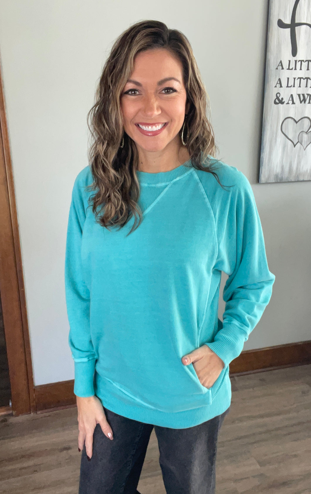 Turquoise French Terry Pullover