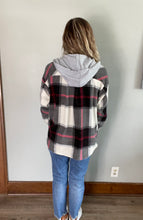 Load image into Gallery viewer, Black plaid fleece shacket with hood