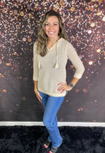 Load image into Gallery viewer, Cream knit hoodie w/tassel drawstrings