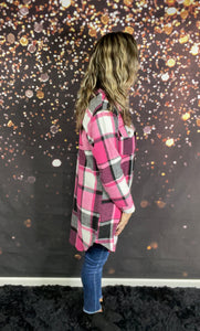 Pink and black longer length shacket