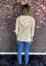 Load image into Gallery viewer, Cream knit hoodie w/tassel drawstrings