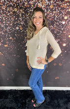 Load image into Gallery viewer, Cream knit hoodie w/tassel drawstrings
