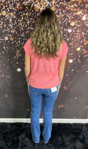 Coral button shoulder top