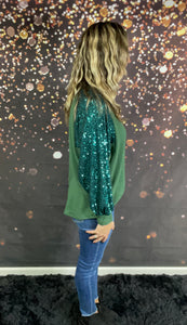 Hunter green top w/sequins sleeves