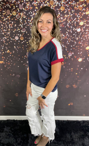 Navy v-neck terry top
