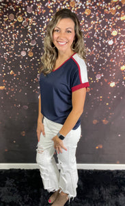 Navy v-neck terry top