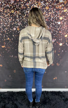 Load image into Gallery viewer, Mocha plaid hooded sweatshirt