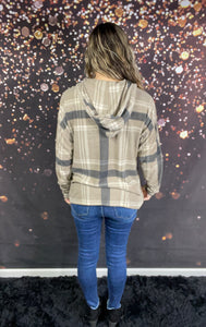 Mocha plaid hooded sweatshirt