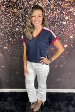 Load image into Gallery viewer, Navy v-neck terry top