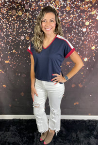 Navy v-neck terry top