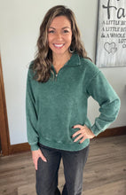 Load image into Gallery viewer, Hunter Green Acid Wash Half Zip Pullover