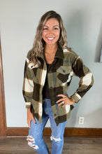 Load image into Gallery viewer, Olive Plaid Fleece Shacket