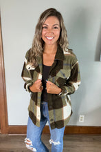 Load image into Gallery viewer, Olive Plaid Fleece Shacket