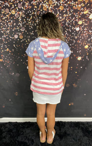 American flag lace up hoodie top