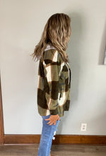 Load image into Gallery viewer, Olive plaid fleece shacket with hood