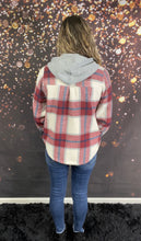 Load image into Gallery viewer, Maroon and navy fur lined shacket with hoodie