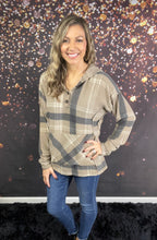 Load image into Gallery viewer, Mocha plaid hooded sweatshirt