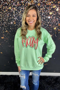 Neon mint Merry Glitter and puff sweatshirt