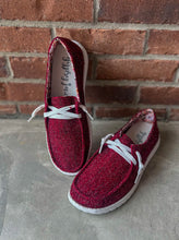 Load image into Gallery viewer, Maroon shimmer gypsy jazz shoes