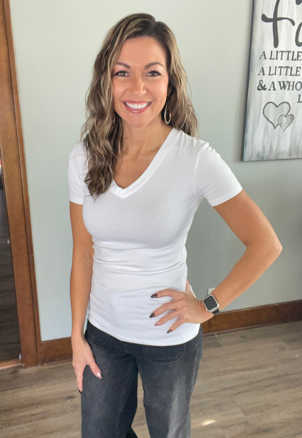 White Crew V-Neck Tee