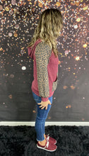 Load image into Gallery viewer, Burgundy ribbed animal print hoodie