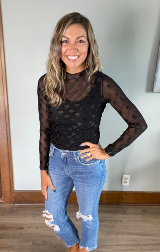 Black Bow Mesh Top