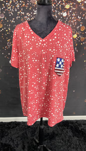 Star print top w/sequins pocket