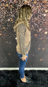 Chestnut ribbed animal print hoodie