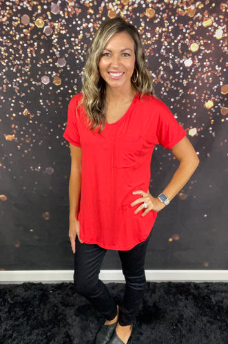 Red tunic v-neck top