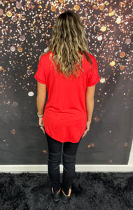 Red tunic v-neck top