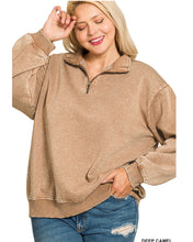 Load image into Gallery viewer, Deep Camel Acid Wash Half-Zip Pullover