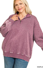 Load image into Gallery viewer, Eggplant Acid Wash Half Zip Pullover