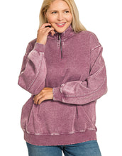 Load image into Gallery viewer, Eggplant Acid Wash Half Zip Pullover