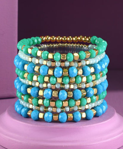Turquoise set of 9 glass bead bracelets