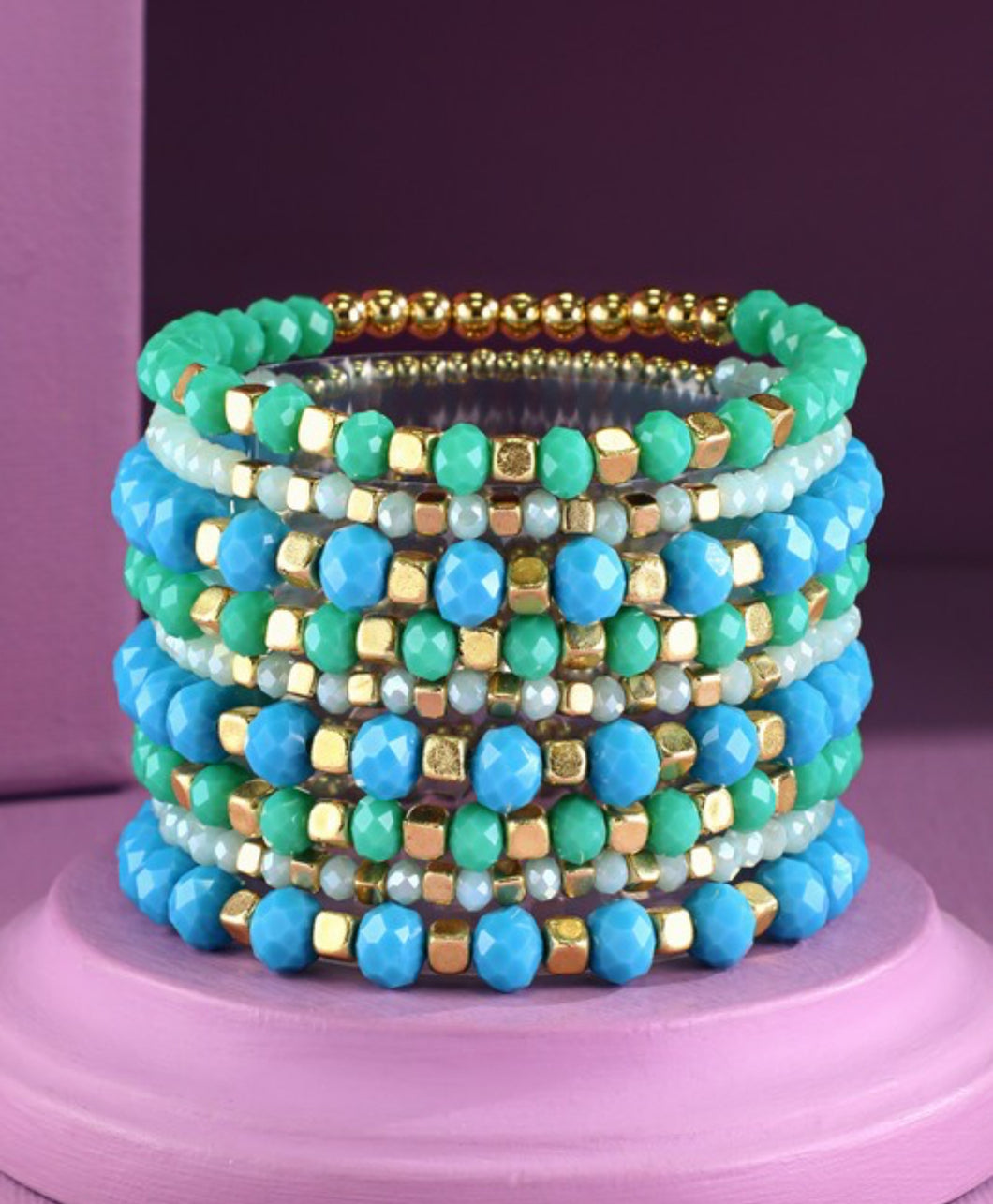 Turquoise set of 9 glass bead bracelets